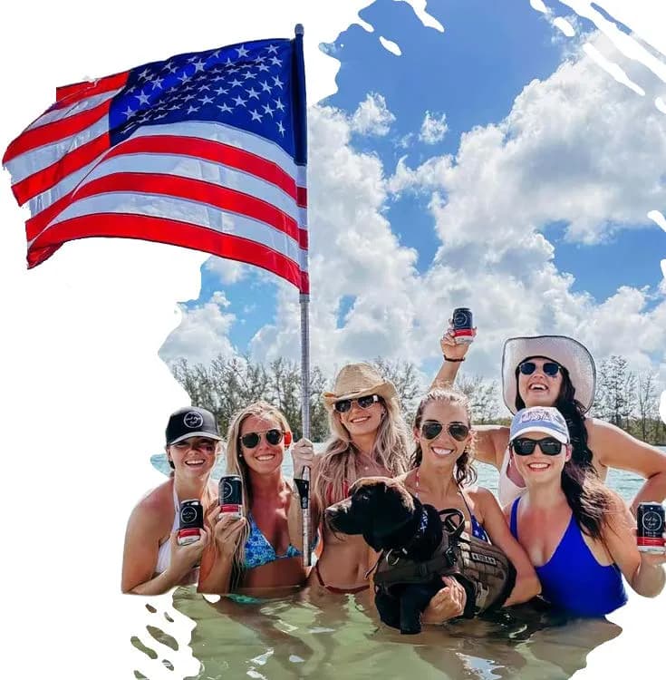 Community celebrating with American flag